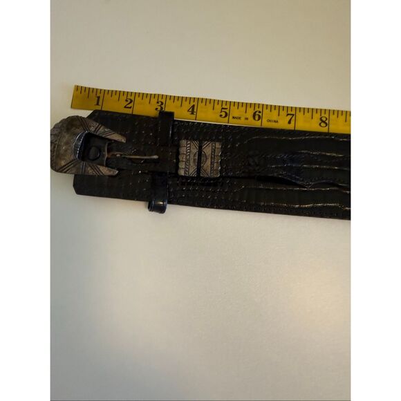 Vintage Chacon Ranger Belt Black Crocodile Sterling Silver 4 Piece Buckle Sz 30 main image 8